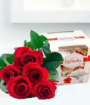 5 красных роз и конфеты Raffaello 5 красных роз и конфеты Raffaello