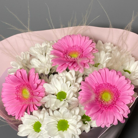 Букет_Букет с розовой герберой и хризантемой
