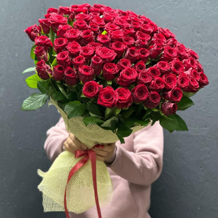 Букет_101 бордовая роза Премиум
