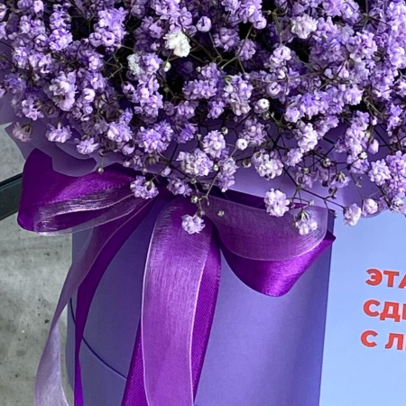 Букет_Фиолетовые гипсофилы в коробке