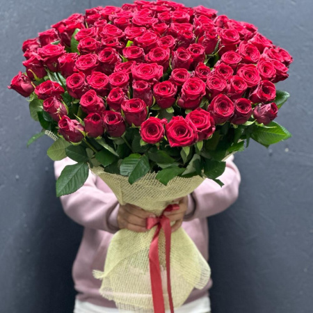 Букет_101 бордовая роза Премиум